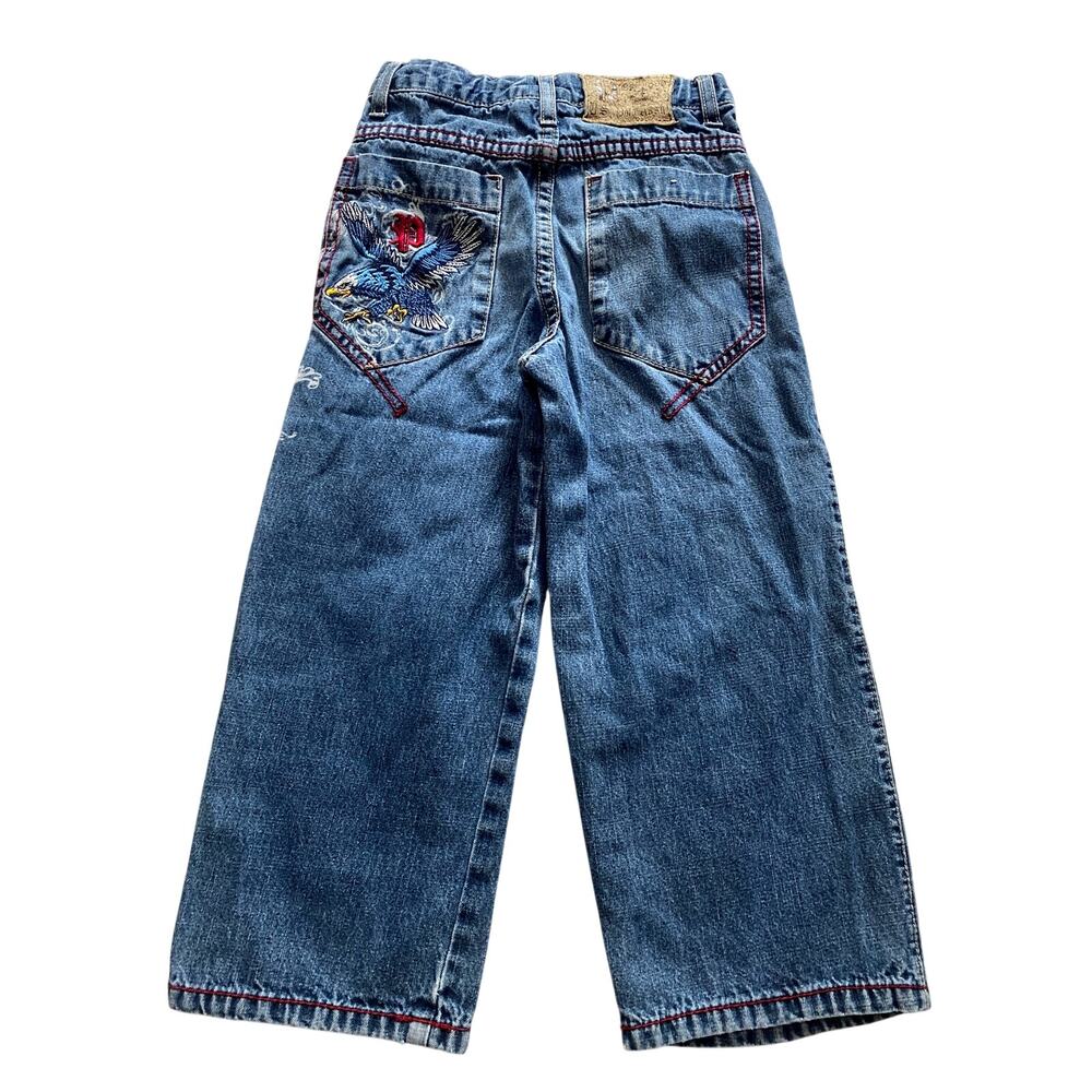 US Polo Assn Boys Embroidered Eagle Jeans Size 5 6 Adjustable Waist Denim Y2K